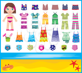 Royalty Free Clipart Image of a Paper Doll With Summer