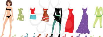 Royalty Free Clipart Image of a Paper Doll With Clothes