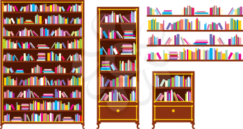 Royalty Free Clipart Image of Bookcases and Shelves