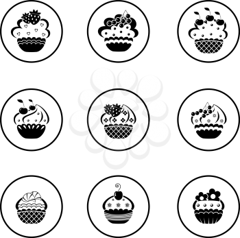 Royalty Free Clipart Image of a Set of Cupcake Icons