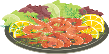 Royalty Free Clipart Image of Shrimp and Vegetables