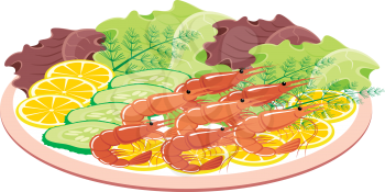 Royalty Free Clipart Image of a Shrimp and Vegetables