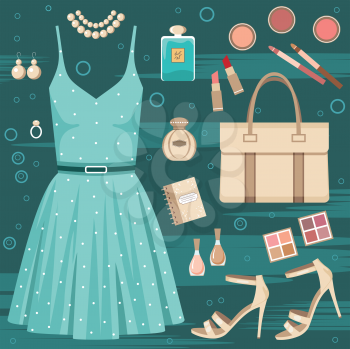 Royalty Free Clipart Image of a Fashion Set Background