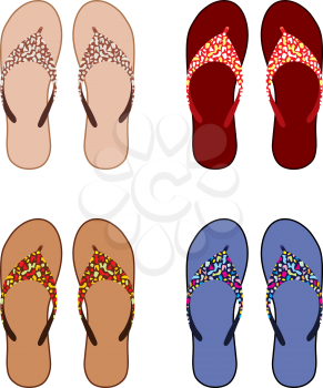 Royalty Free Clipart Image of Four Pairs of Flip-Flops