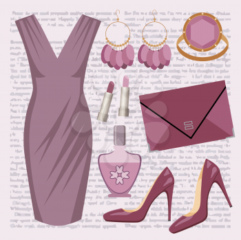 Royalty Free Clipart Image of a Dress and Accessory Background