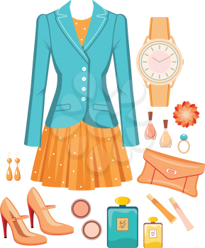 Royalty Free Clipart Image of a Skirt and Jacket Fashion Set