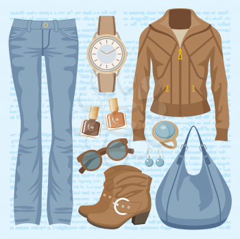 Royalty Free Clipart Image of a Jeans and Jacket Fashion Set
