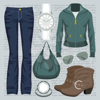 Royalty Free Clipart Image of a Jeans and Jacket Set