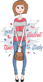 Royalty Free Clipart Image of a Girl With a Bag
