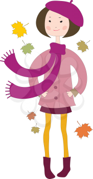 Royalty Free Clipart Image of a Girl in Autumn