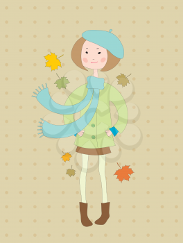 Royalty Free Clipart Image of a Girl Outside in Autumn