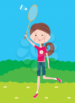 Royalty Free Clipart Image of a Girl Playing Badminton
