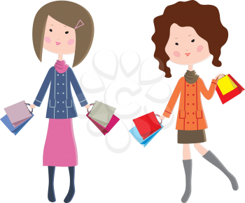 Royalty Free Clipart Image of Two Women Shopping