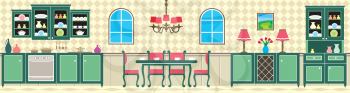 Royalty Free Clipart Image of a Kitchen and Dining Area