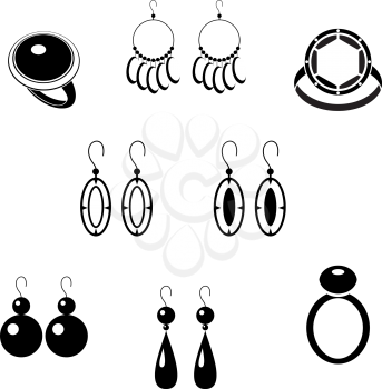 Royalty Free Clipart Image of Earrings and Rings
