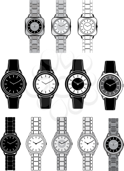 Royalty Free Clipart Image of a Set of Watches