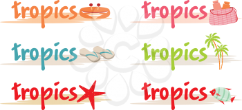 Royalty Free Clipart Image of Six Designs With the Word Tropics