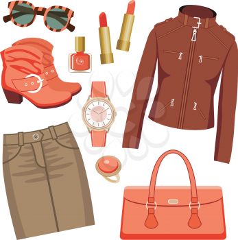 Royalty Free Clipart Image of a Woman's Fashion Set With Accessories