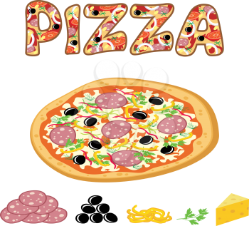 Royalty Free Clipart Image of Pizza and Toppings