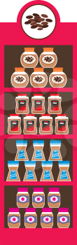 Royalty Free Clipart Image of Coffee on Shelves