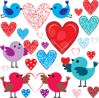 Royalty Free Clipart Image of Birdies and Hearts
