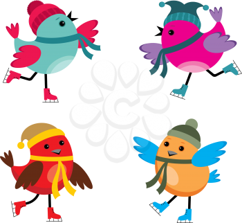 Royalty Free Clipart Image of Cartoon Birds Skating