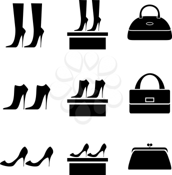 Black icons female bags and shoes on a white background.