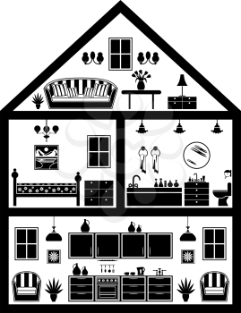 Icon of house with planning  in black and white.