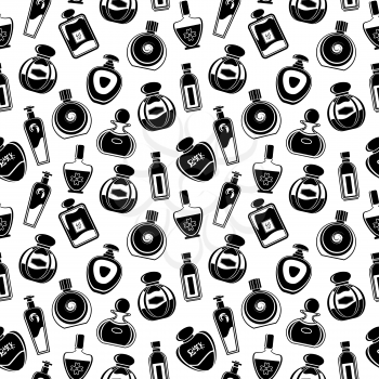 Seamless pattern of different bottles for perfumes.