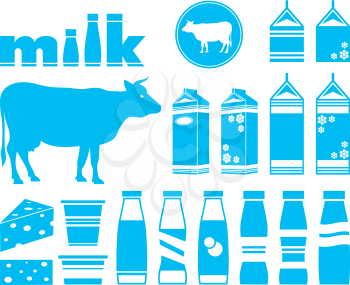Set icons of milk, dairy products and cow