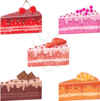 Five pieces of cake. vector
