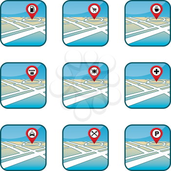 City map with GPS icons. vector, gradient, EPS10