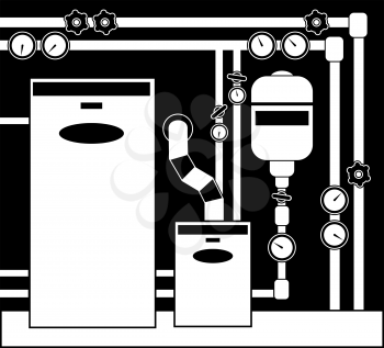Boiler room in black and white color.
