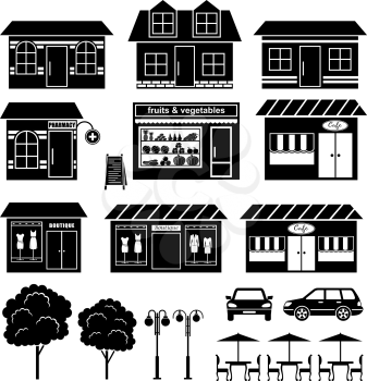 Set of icons of houses and shops