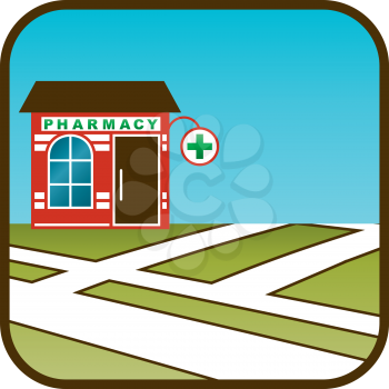 Icon of pharmacy with street map. vector, gradient 
