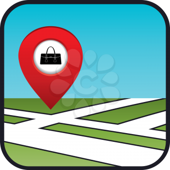 Street map icon with the pointer store bags. vector, gradient, EPS10 