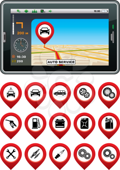 GPS navigator with the pointer autoservice. vector, gradient, EPS10