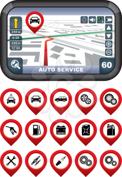 GPS navigator with the pointer autoservice. vector, gradient, EPS10