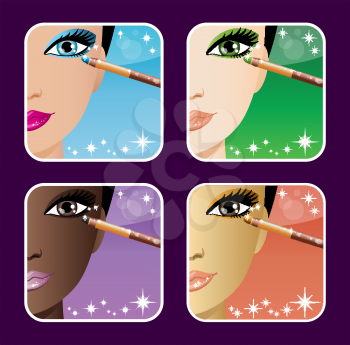 Set of makeup young European, Asian, African women. vector, EPS10, gradient
