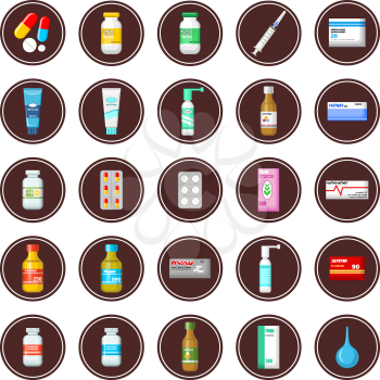 Medicament. Set of icons. Vector illustration