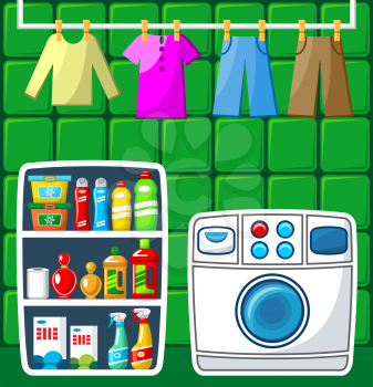 Preview laundry room with design elements. Vector illustration