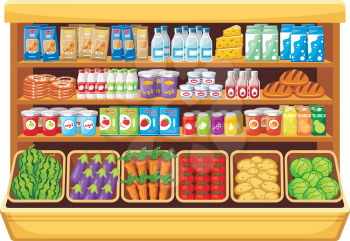 Image of shelves with different products in the supermarket