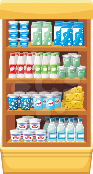 Image shelves with dairy products at the supermarket