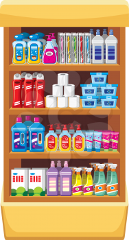 Shelfs with household chemicals. vector