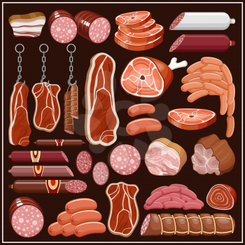 Set of meat products. vector 