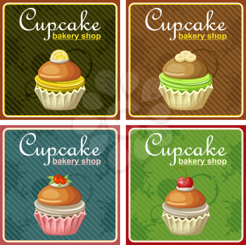 Set of four vintage posters cupcake. 