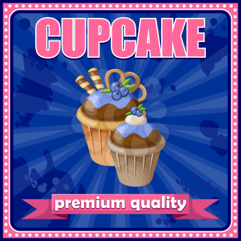 Picture of a vintage poster with a cupcake. vector illustration