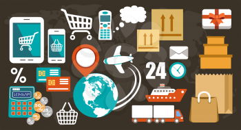 Internet shopping, e-commerce, online shopping set.  Vector illustration