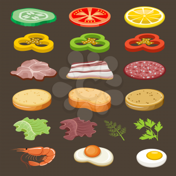 Food slices for sandwiches. Snack. Vector illustration