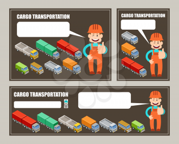 Automobile cargo transportation. Leaflet,  banner, poster. Vector illustration